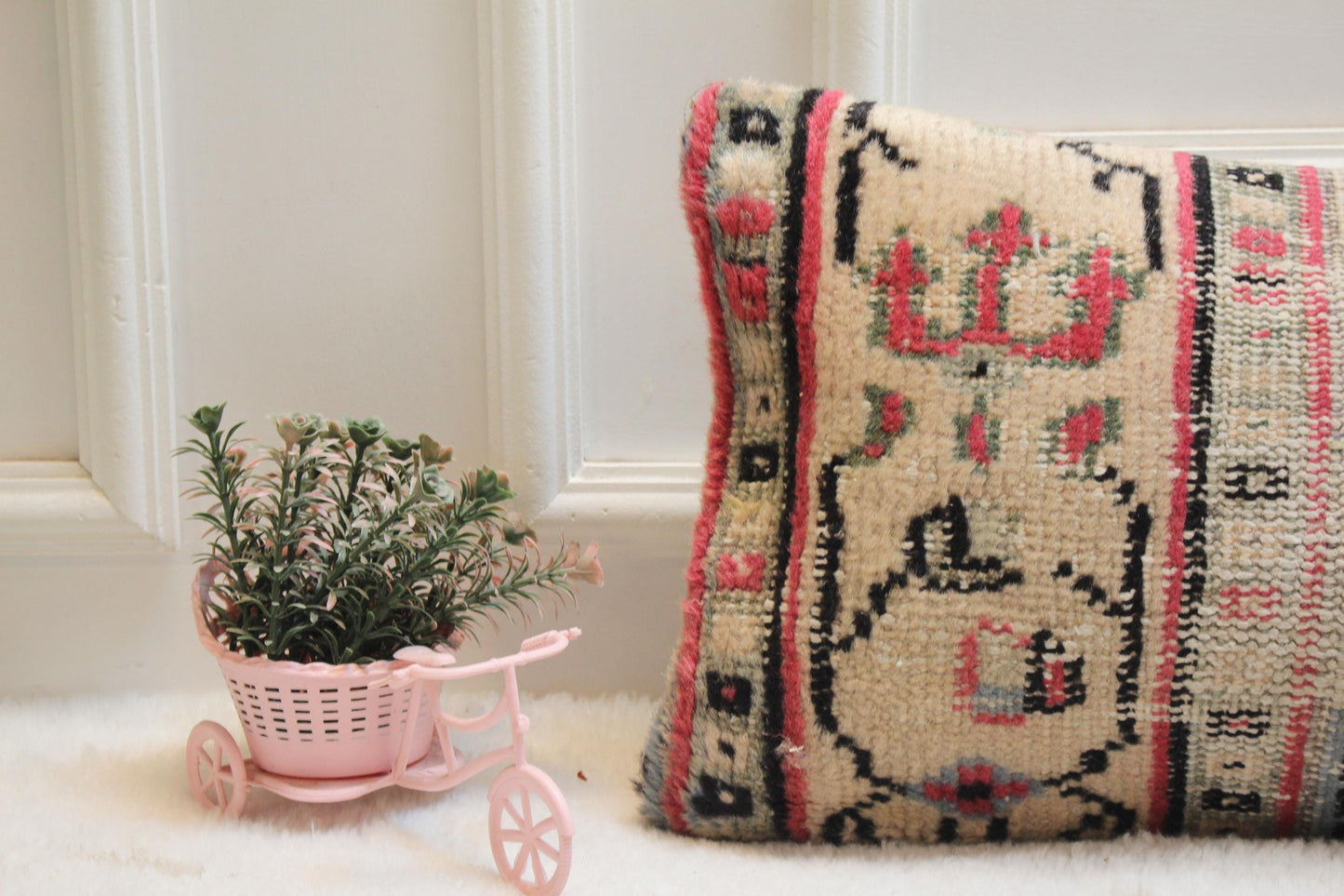 Red Vintage Turkish Rug Lumbar Pillow Cover: 12x36 inch Wool Kilim Pillow
