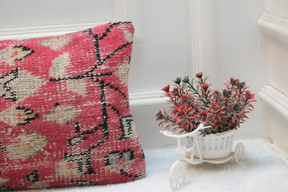 Red Vintage Turkish Rug Lumbar Pillow Cover: 12x36 inch Wool Kilim Pillow