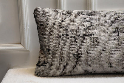 Vintage Kilim Lumbar Pillow Cover 30x120, Gray Turkish Rug