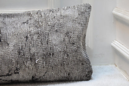 Vintage Kilim Lumbar Pillow Cover 30x120, Gray Turkish Rug