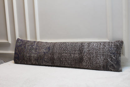 Vintage Turkish Kilim Lumbar Pillow | Earthy Gray Rug Fabric, 12x48