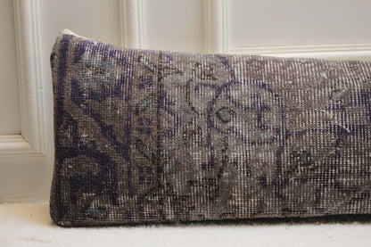 Vintage Turkish Kilim Lumbar Pillow | Earthy Gray Rug Fabric, 12x48