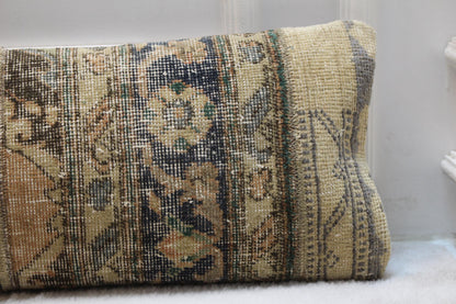 Turkish Lumbar Kilim Pillow | Vintage Boho Rug Design, 12x48 in