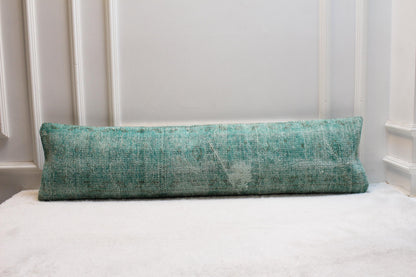 Handwoven Kilim Lumbar Pillow Cover – Turquoise Turkish Rug, 30x120 inch