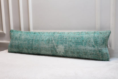 Handwoven Kilim Lumbar Pillow Cover – Turquoise Turkish Rug, 30x120 inch