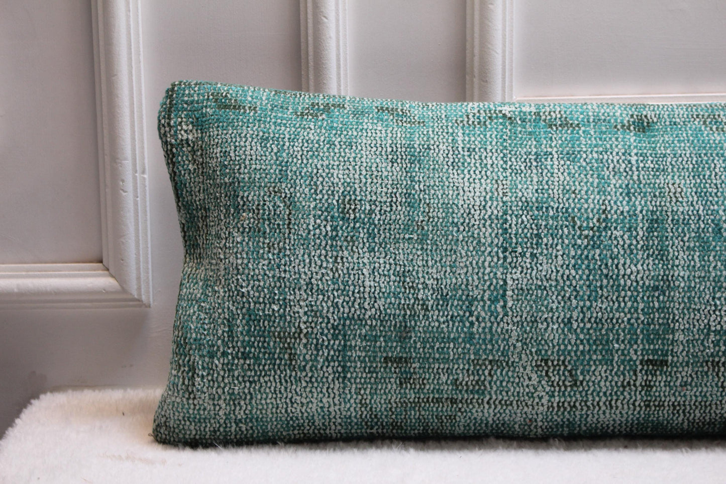 Handwoven Kilim Lumbar Pillow Cover – Turquoise Turkish Rug, 30x120 inch