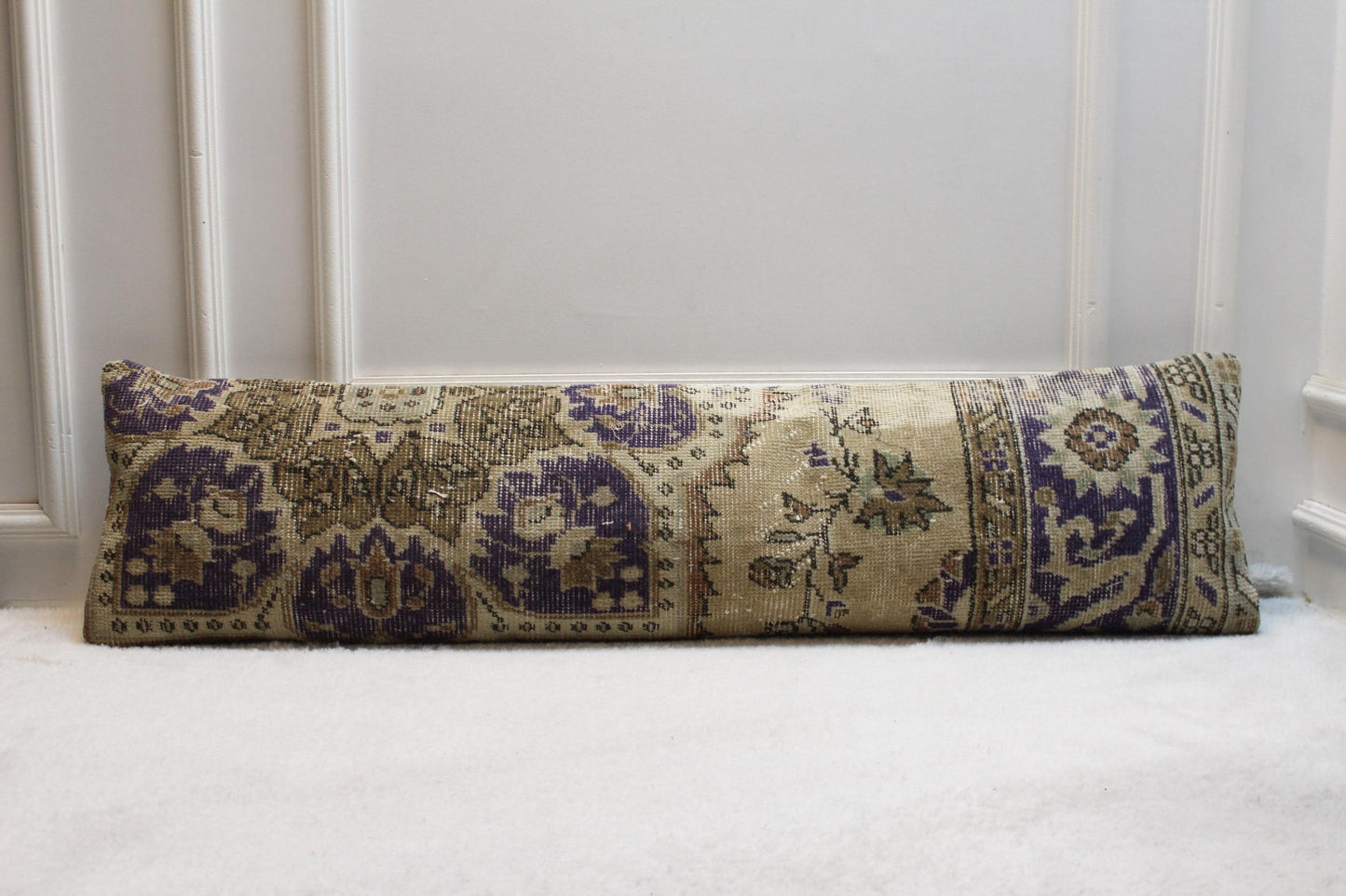 Handwoven Turkish Kilim Pillow Cover – Purple Beige Lumbar, Boho Decor