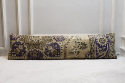 Handwoven Turkish Kilim Pillow Cover – Purple Beige Lumbar, Boho Decor