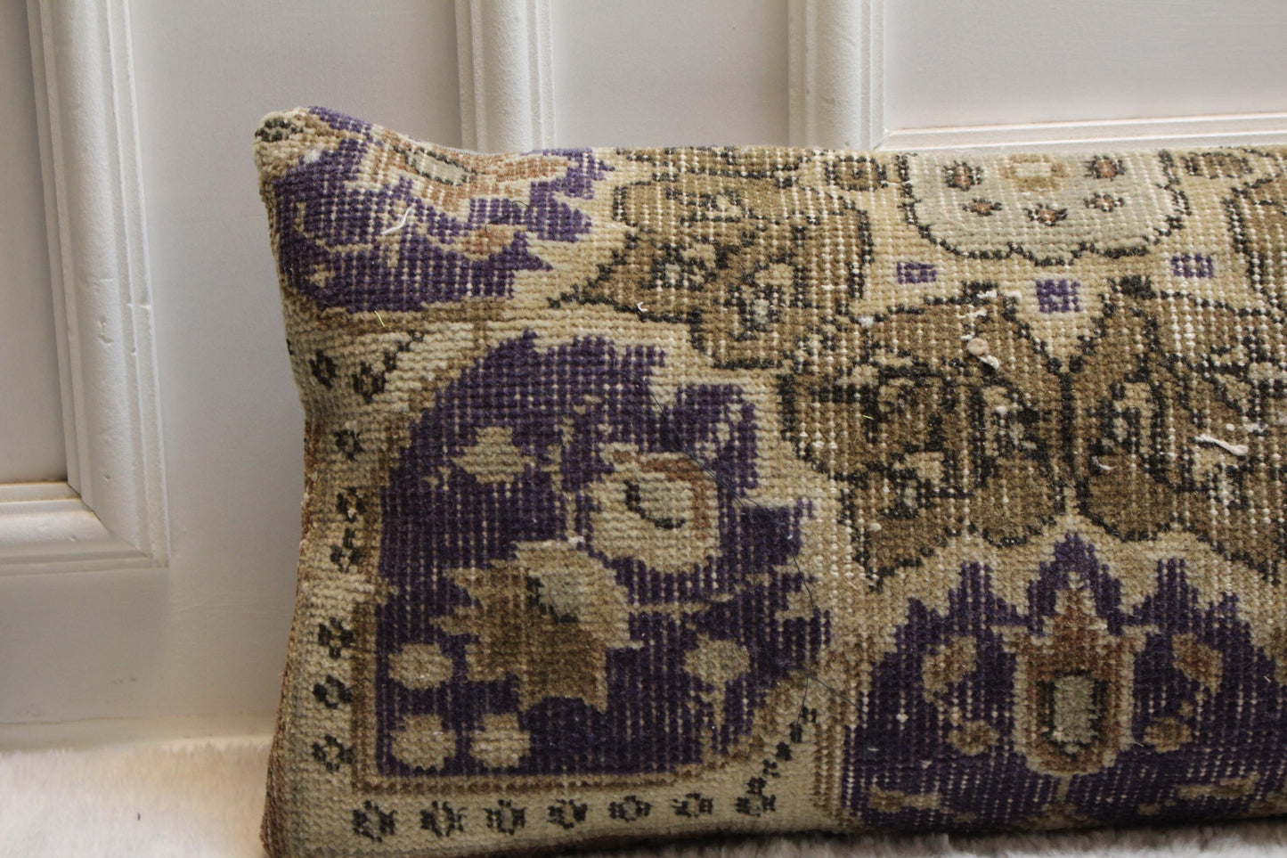 Handwoven Turkish Kilim Pillow Cover – Purple Beige Lumbar, Boho Decor