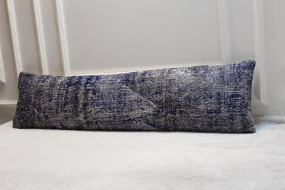 Blue Kilim Bench Pillow Cover 30x120 inch – Handwoven Turkish Rug Lumbar