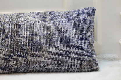 Blue Kilim Bench Pillow Cover 30x120 inch – Handwoven Turkish Rug Lumbar