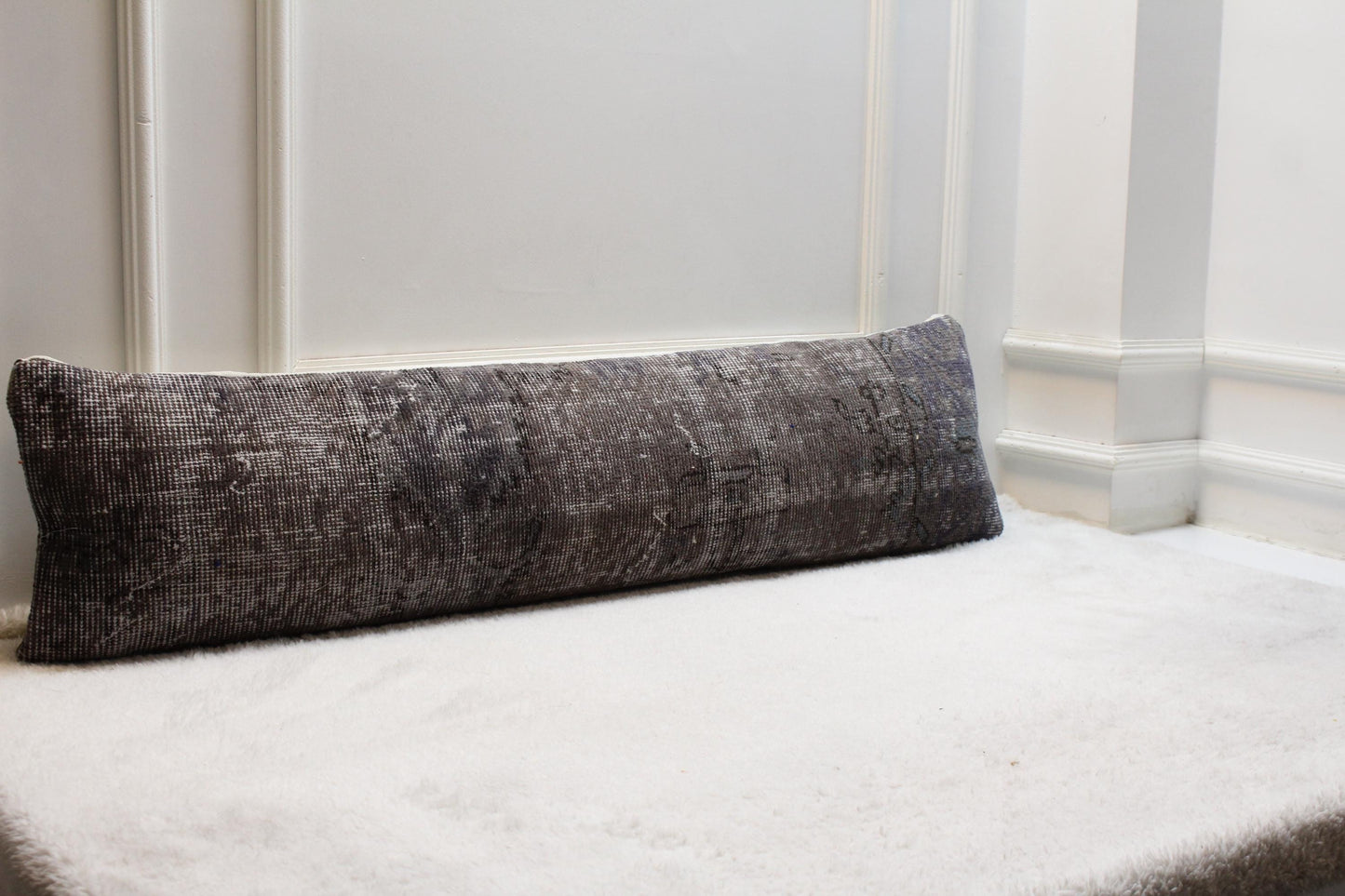 Vintage Turkish Kilim Lumbar Pillow | 12x48 inch Distressed Wool