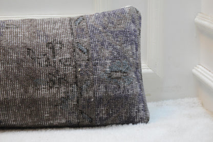 Vintage Turkish Kilim Lumbar Pillow | 12x48 inch Distressed Wool