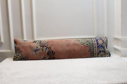 Handmade Extra Long Kilim Pillow | Rose & Indigo Turkish Rug (30x120 in)