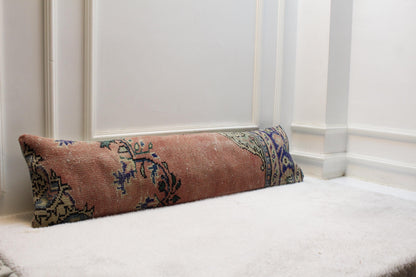Handmade Extra Long Kilim Pillow | Rose & Indigo Turkish Rug (30x120 in)