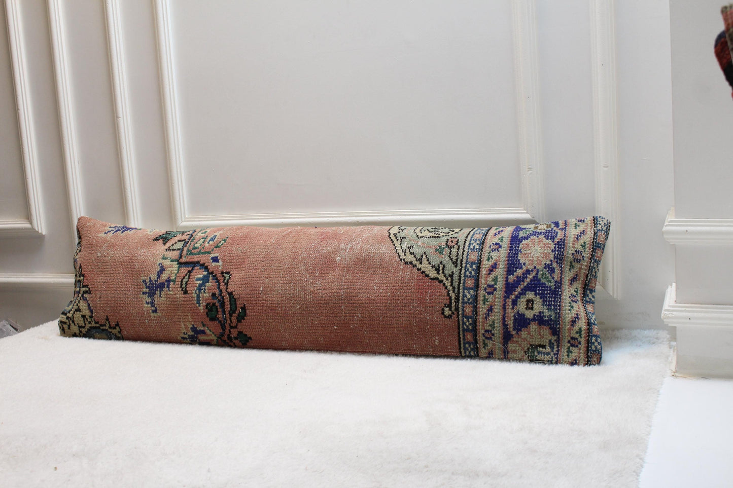 Handmade Extra Long Kilim Pillow | Rose & Indigo Turkish Rug (30x120 in)