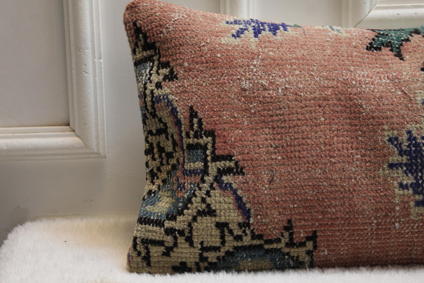Handmade Extra Long Kilim Pillow | Rose & Indigo Turkish Rug (30x120 in)