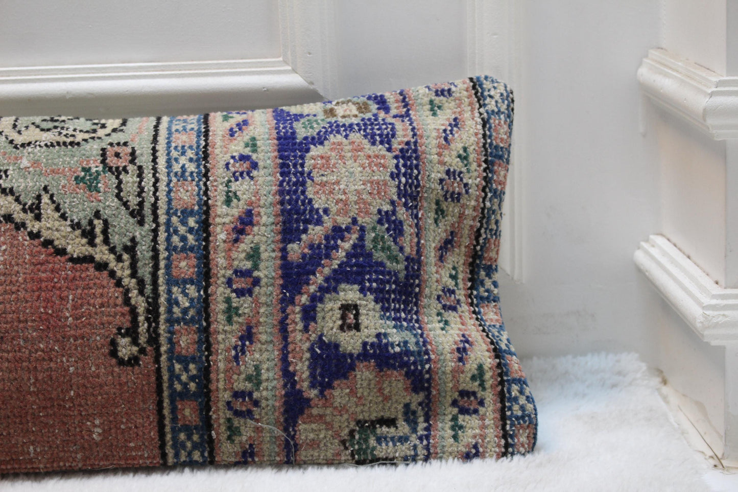 Handmade Extra Long Kilim Pillow | Rose & Indigo Turkish Rug (30x120 in)