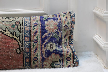 Handmade Extra Long Kilim Pillow | Rose & Indigo Turkish Rug (30x120 in)