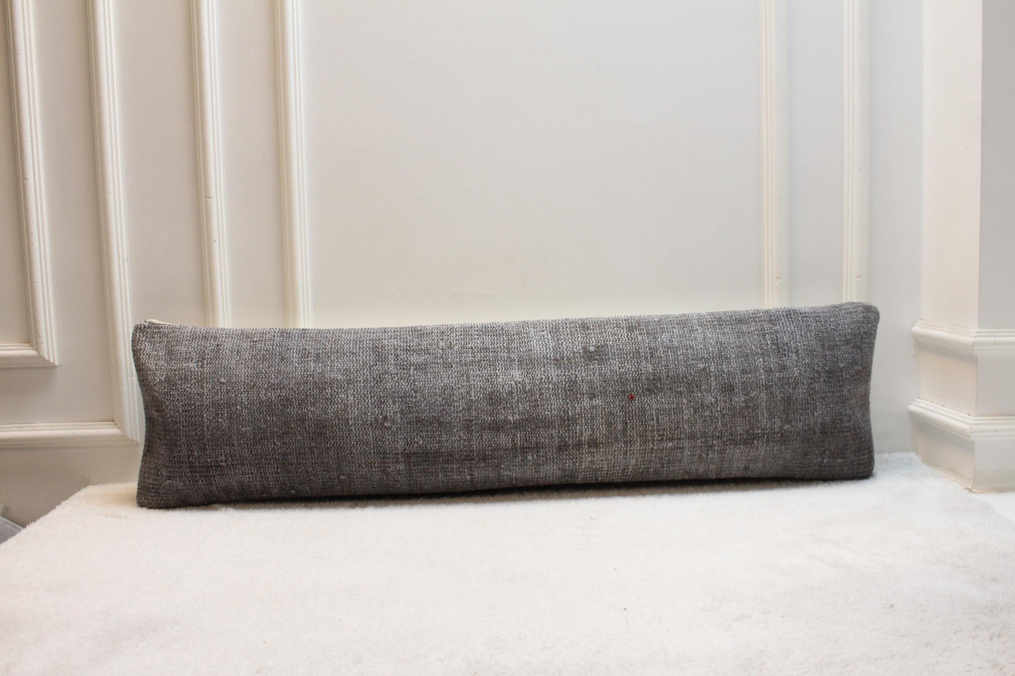 Extra Long Gray Kilim Pillow | Handmade Turkish Lumbar Cushion