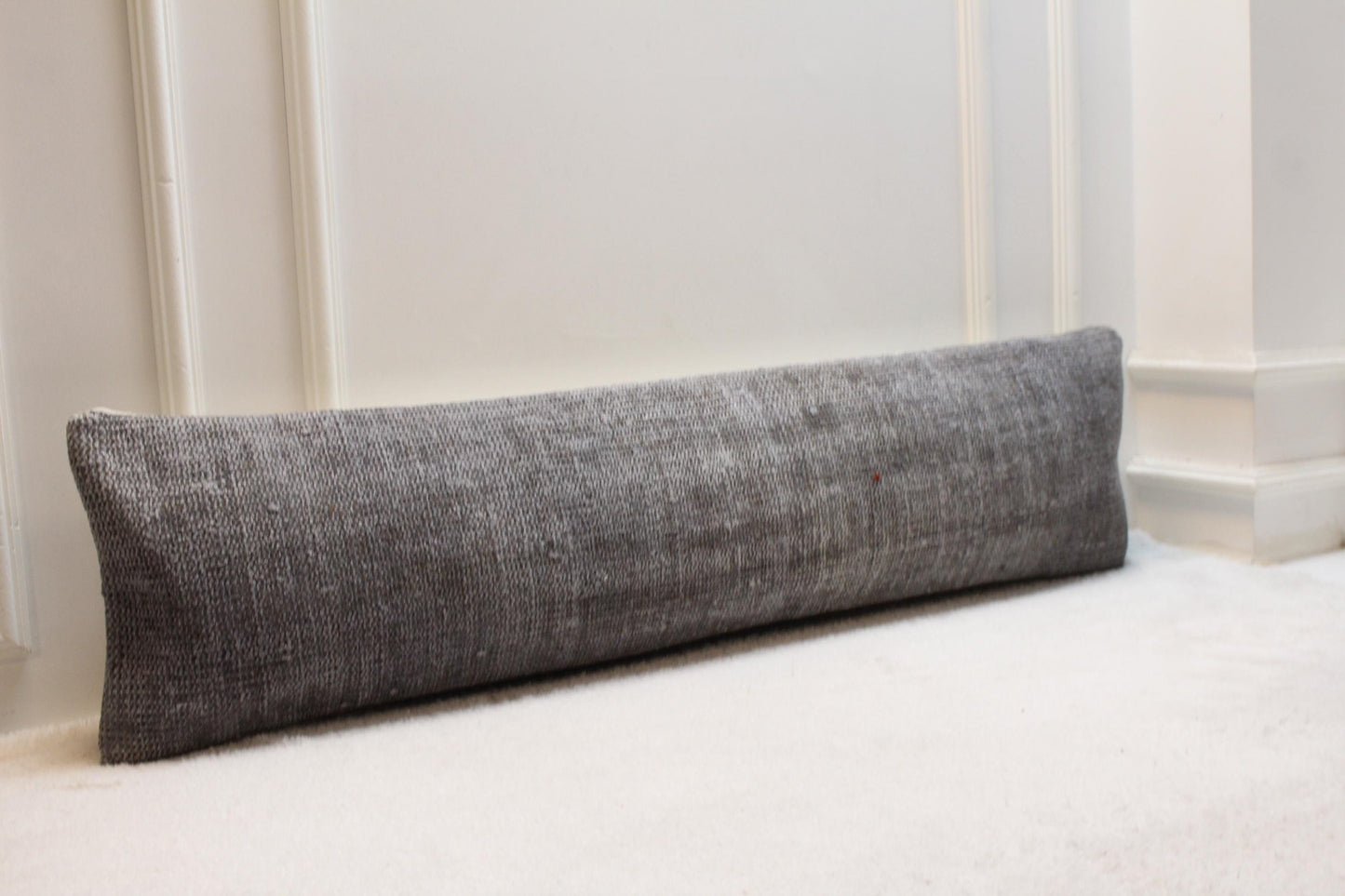 Extra Long Gray Kilim Pillow | Handmade Turkish Lumbar Cushion