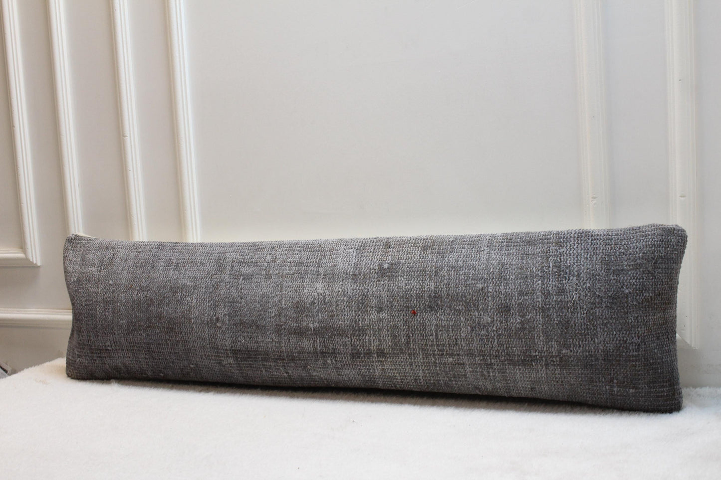 Extra Long Gray Kilim Pillow | Handmade Turkish Lumbar Cushion