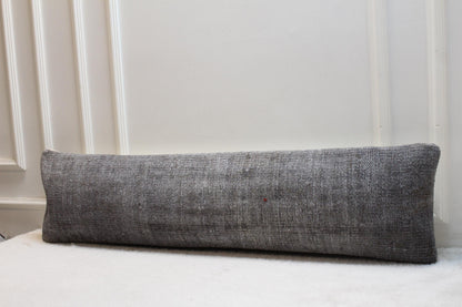 Extra Long Gray Kilim Pillow | Handmade Turkish Lumbar Cushion