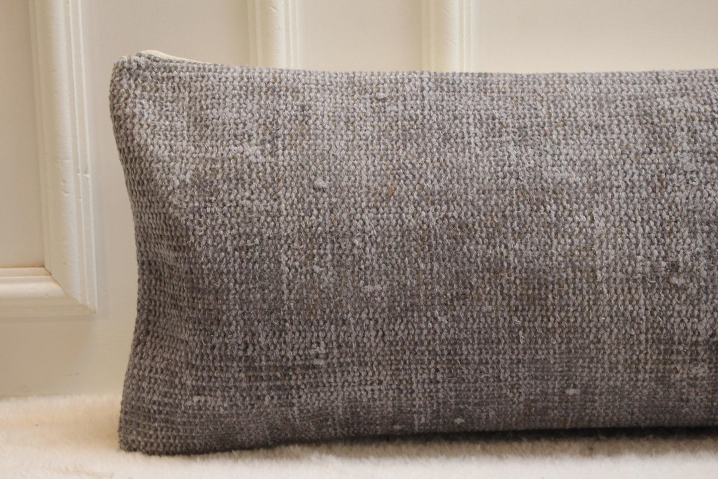 Extra Long Gray Kilim Pillow | Handmade Turkish Lumbar Cushion