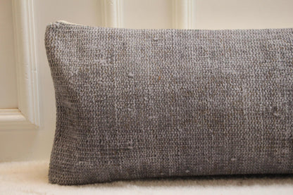 Extra Long Gray Kilim Pillow | Handmade Turkish Lumbar Cushion