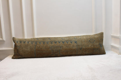 Rustic Kilim Bench Pillow Cover (30x120 in) | Handwoven Turkish Rug, Blue Details
