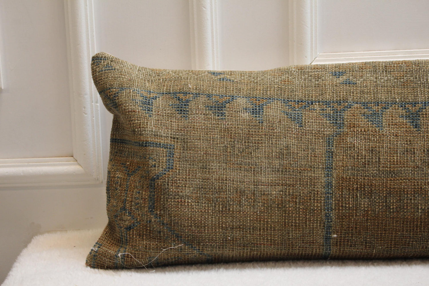 Rustic Kilim Bench Pillow Cover (30x120 in) | Handwoven Turkish Rug, Blue Details