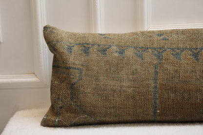 Rustic Kilim Bench Pillow Cover (30x120 in) | Handwoven Turkish Rug, Blue Details