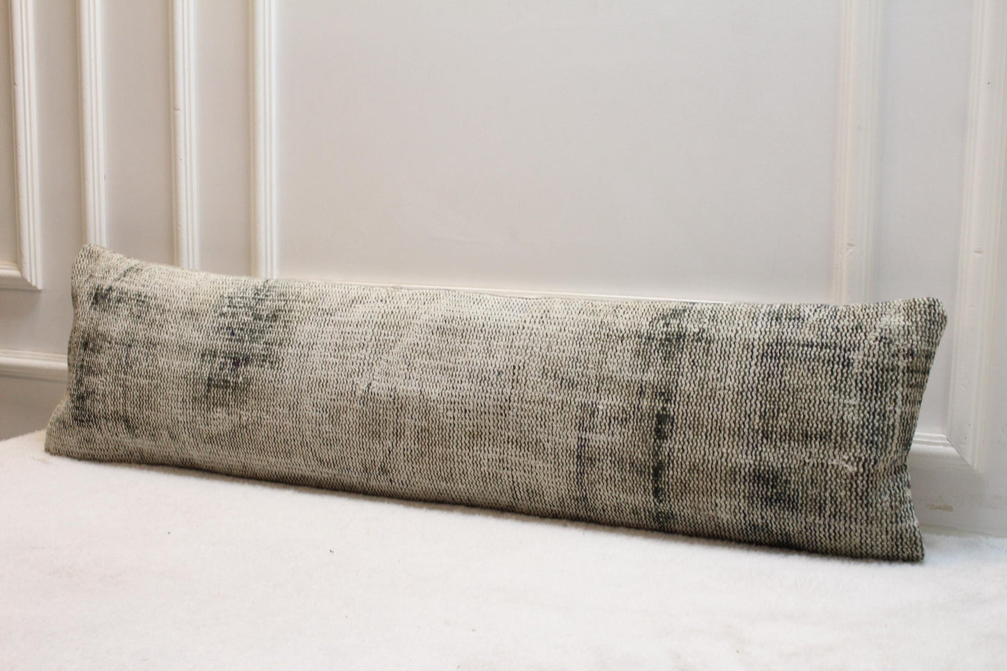 Handwoven Kilim Lumbar Pillow Cover | Vintage Turkish Rug, Gray Tones (30x120 in)