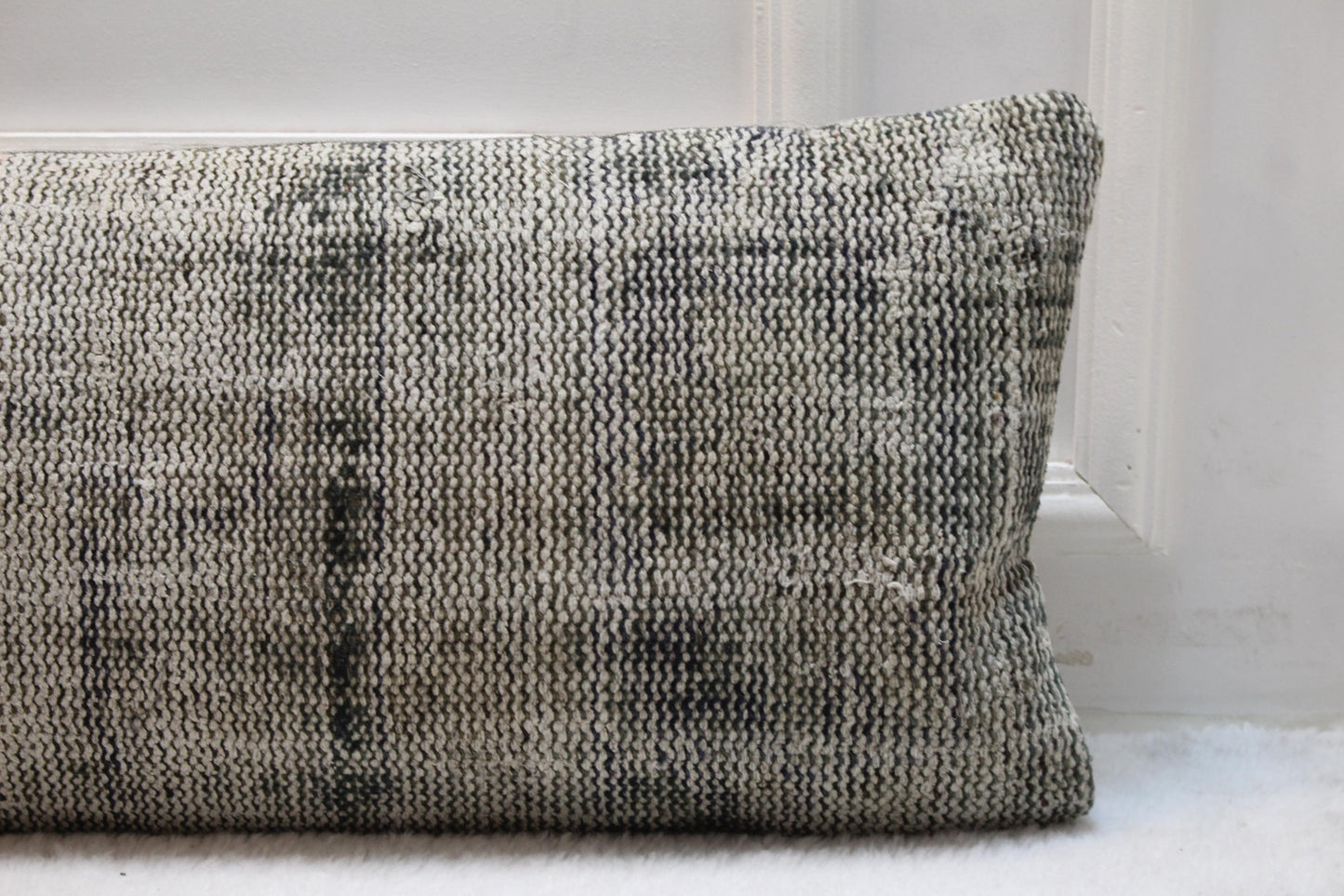 Handwoven Kilim Lumbar Pillow Cover | Vintage Turkish Rug, Gray Tones (30x120 in)