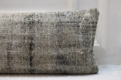 Handwoven Kilim Lumbar Pillow Cover | Vintage Turkish Rug, Gray Tones (30x120 in)