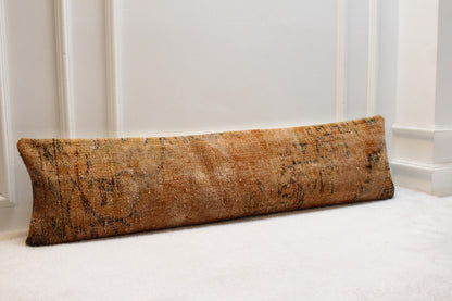 Rustic Turkish Kilim Lumbar Pillow | Amber & Beige, 30x120 cm
