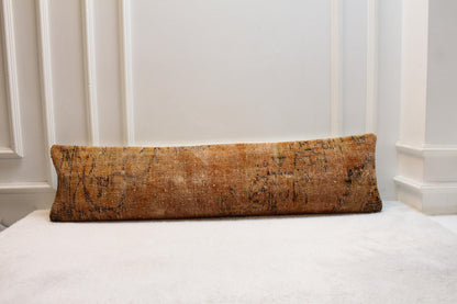 Rustic Turkish Kilim Lumbar Pillow | Amber & Beige, 30x120 cm