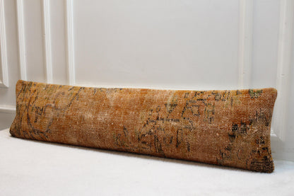 Rustic Turkish Kilim Lumbar Pillow | Amber & Beige, 30x120 cm