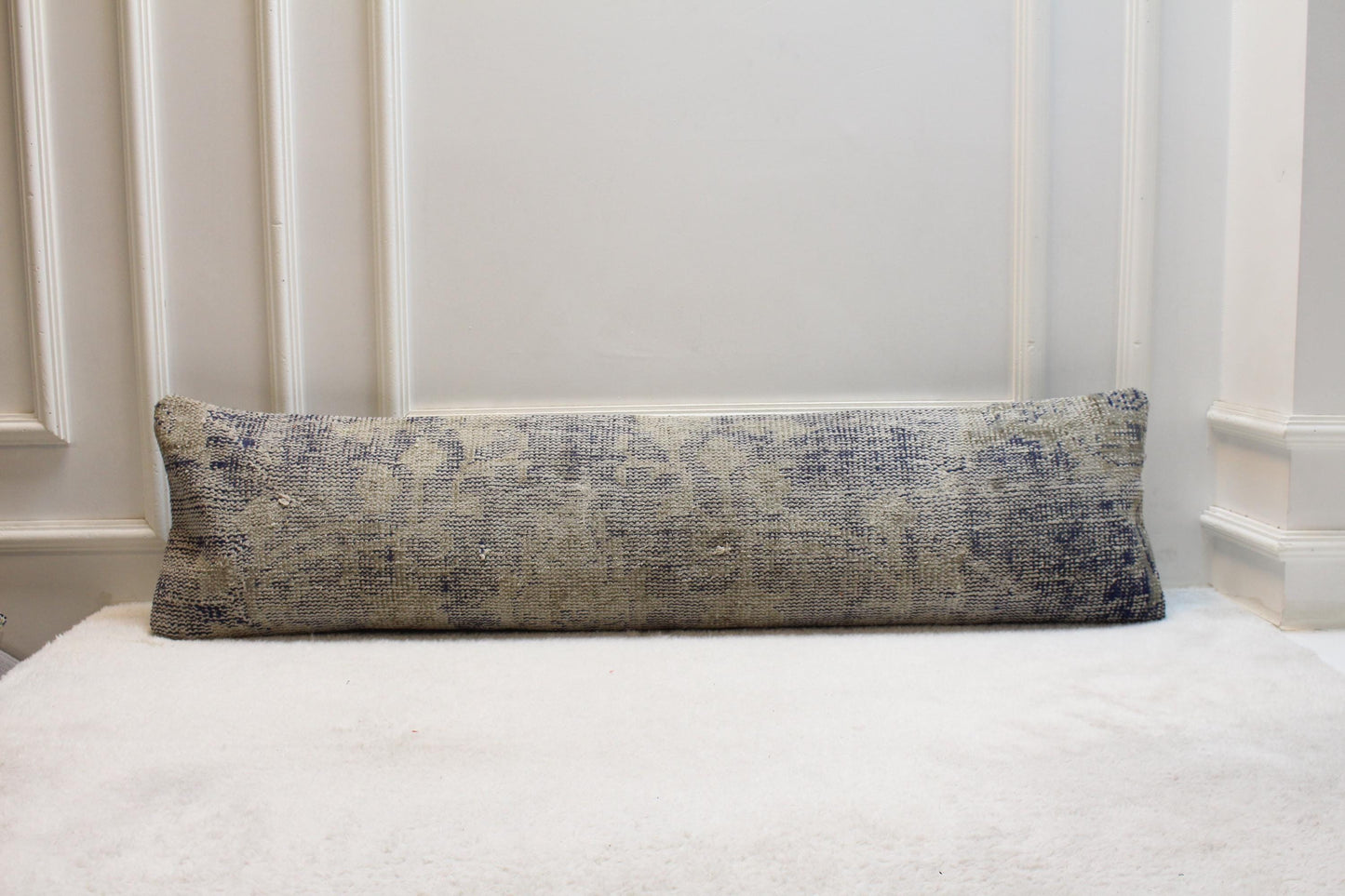 Coastal Kilim Bench Pillow 30x120 in | Vintage Turkish Lumbar Cushion