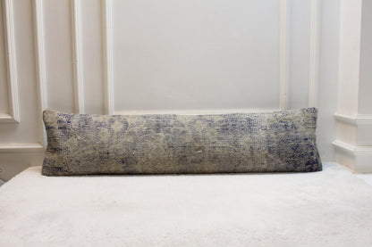 Coastal Kilim Bench Pillow 30x120 in | Vintage Turkish Lumbar Cushion