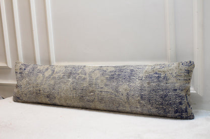 Coastal Kilim Bench Pillow 30x120 in | Vintage Turkish Lumbar Cushion