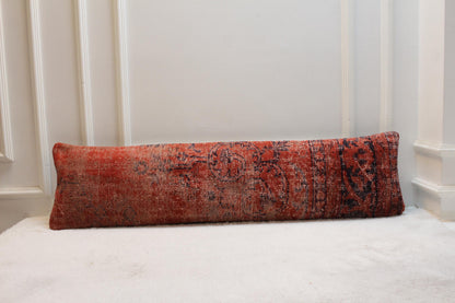 Handwoven Kilim Lumbar Pillow | Authentic Turkish Wool, Red Ottoman Design