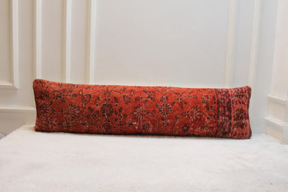 Handwoven Kilim Lumbar Pillow | Red Floral Turkish Cushion (30x120”