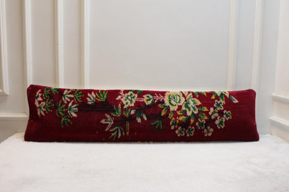 Handwoven Turkish Kilim Lumbar Pillow – Colorful Wool Cushion with Floral & Botanical Motifs (30x120”)