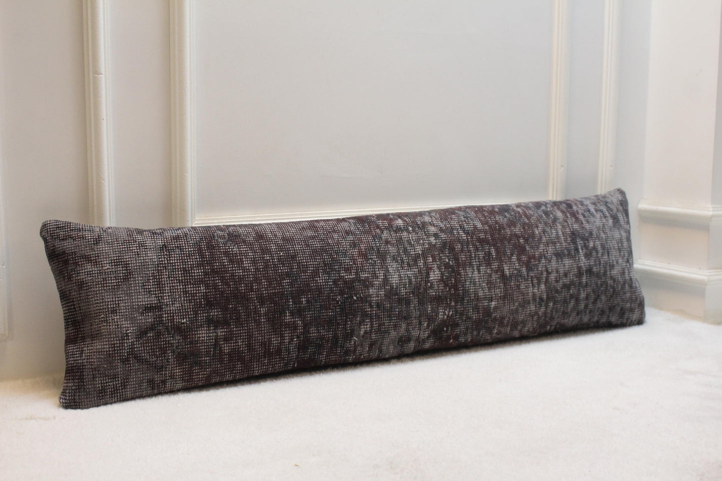 Handmade Dark Brown Wool Kilim Pillow | Extra Long Lumbar Cushion 30x120”