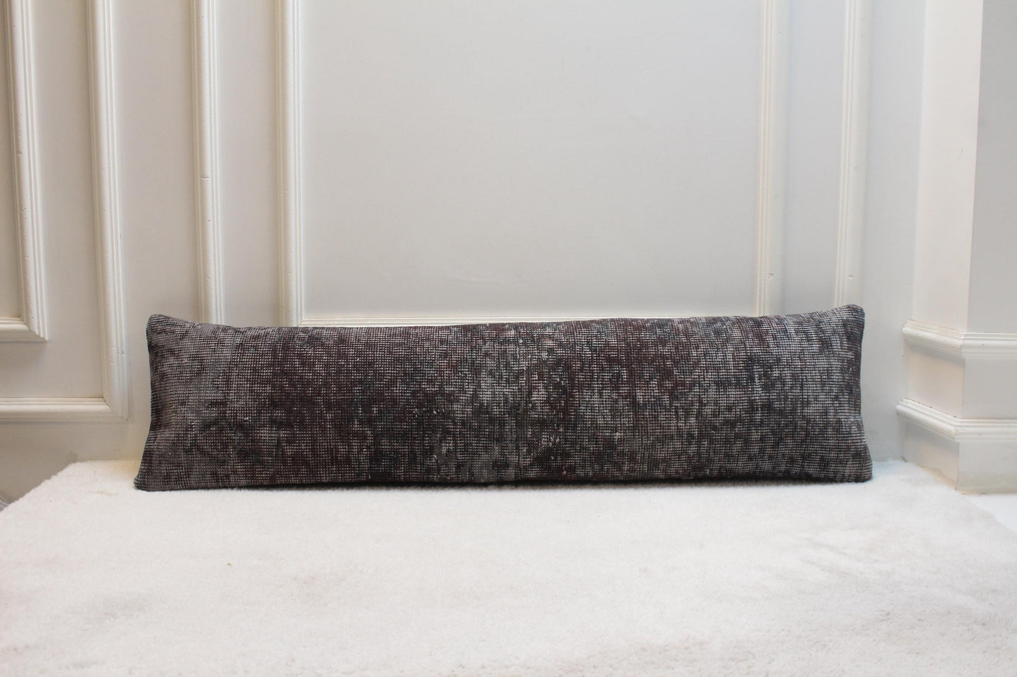 Handmade Dark Brown Wool Kilim Pillow | Extra Long Lumbar Cushion 30x120”