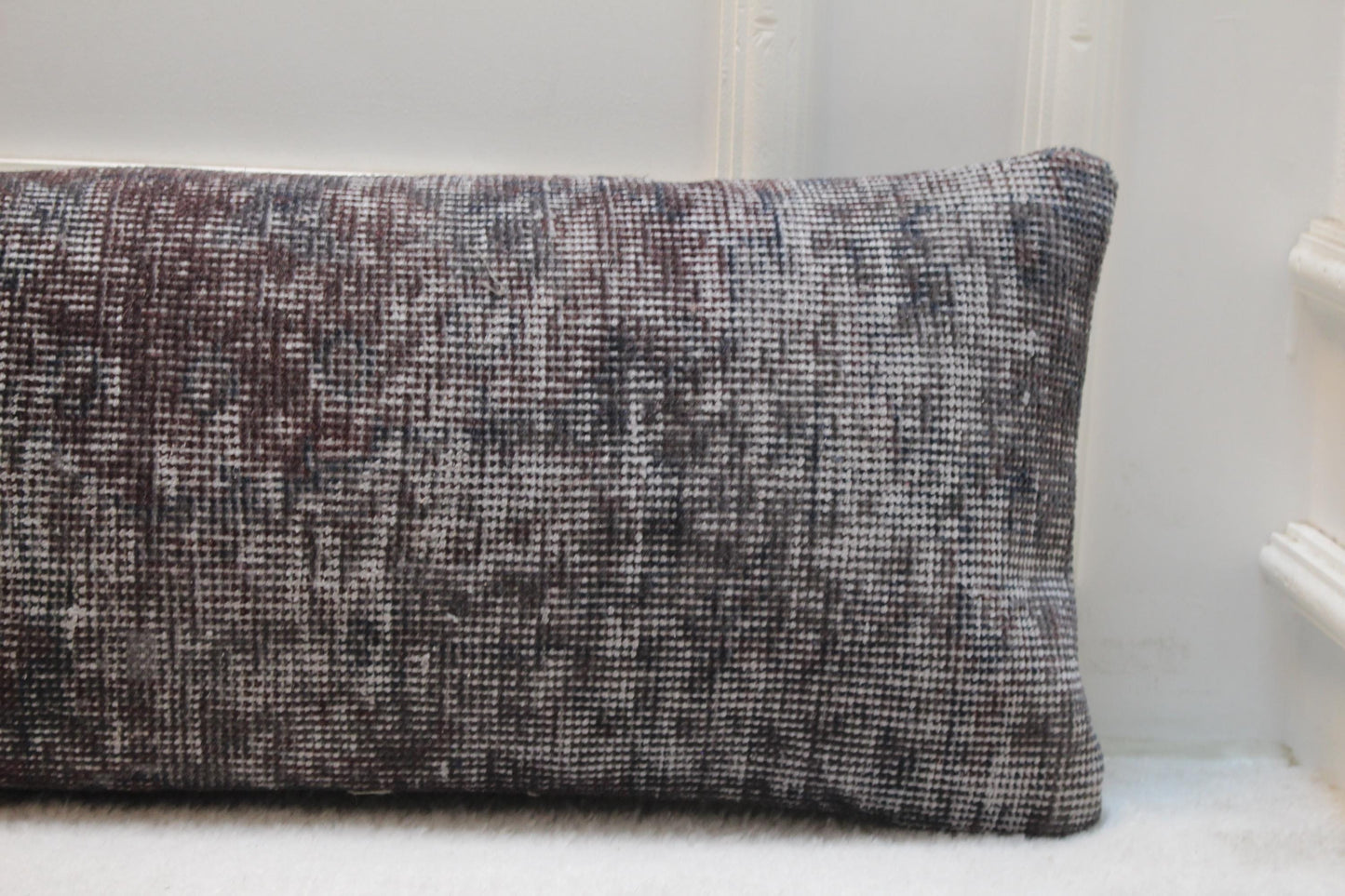 Handmade Dark Brown Wool Kilim Pillow | Extra Long Lumbar Cushion 30x120”