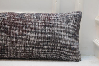 Handmade Dark Brown Wool Kilim Pillow | Extra Long Lumbar Cushion 30x120”