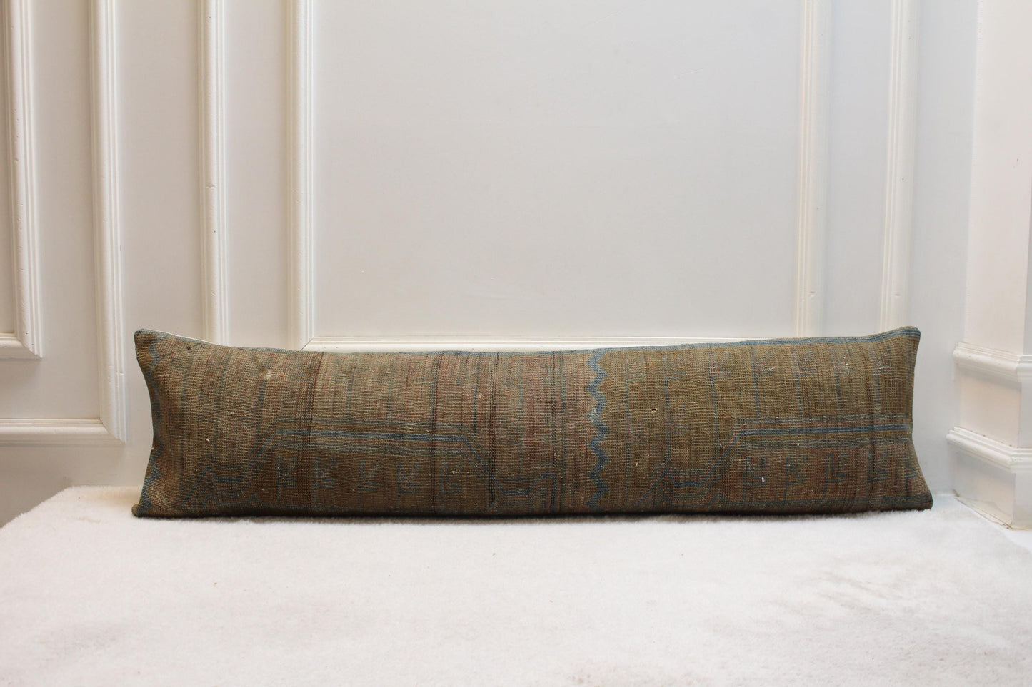 Handwoven Turkish Kilim Lumbar Pillow Cover | Rustic Bench Cushion (30x120 in)