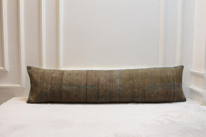 Handwoven Turkish Kilim Lumbar Pillow Cover | Rustic Bench Cushion (30x120 in)